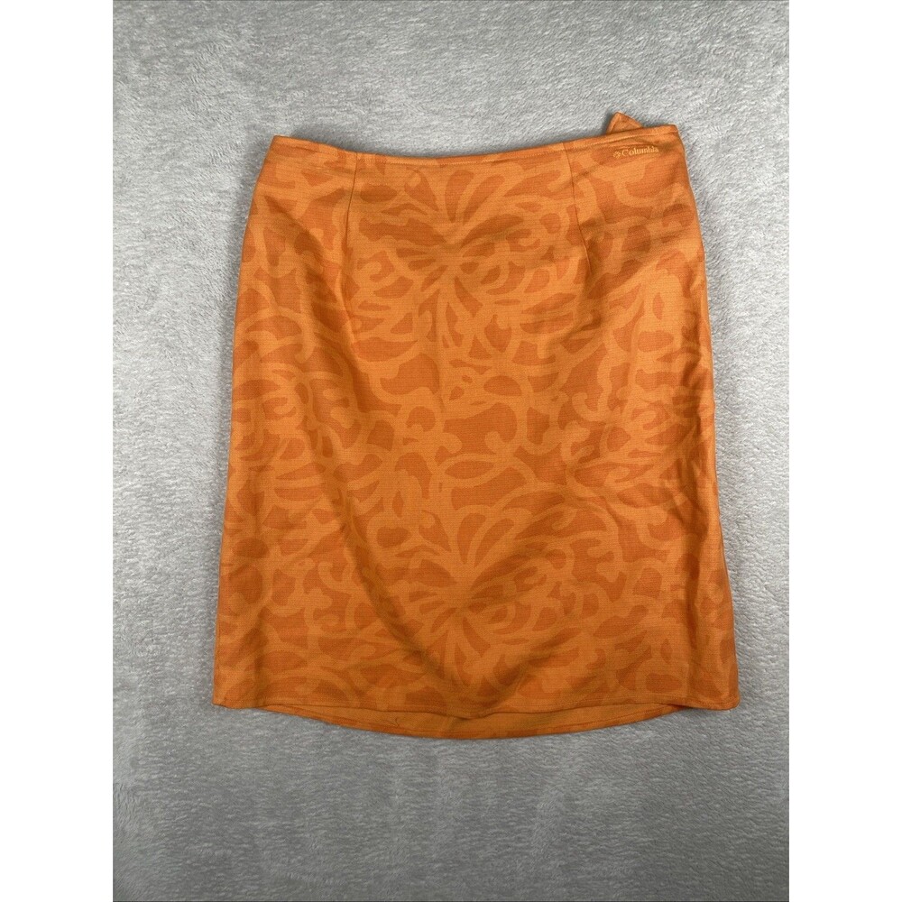 Columbia XCO Silk Wrap Skirt Women's Medium Orange Knee A-Line Tropical Resort - Picture 7 of 7